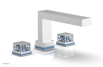 Phylrich JOLIE Deck Tub Set - Square Handles with "Light Blue" Accents 222-41 - Polished Chrome