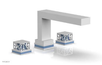 Phylrich JOLIE Deck Tub Set - Square Handles with "Light Blue" Accents 222-41 - Satin White