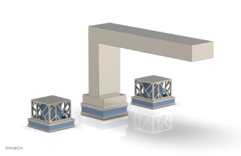 Phylrich JOLIE Deck Tub Set - Square Handles with "Light Blue" Accents 222-41 - Polished Nickel