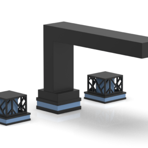 Phylrich JOLIE Deck Tub Set – Square Handles with “Light Blue” Accents 222-41 – Matte Black