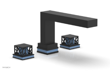 Phylrich JOLIE Deck Tub Set - Square Handles with "Light Blue" Accents 222-41 - Matte Black