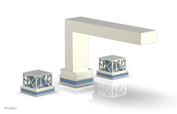 Phylrich JOLIE Deck Tub Set - Square Handles with "Light Blue" Accents 222-41 - Satin Nickel