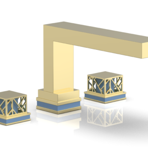 Phylrich JOLIE Deck Tub Set – Square Handles with “Light Blue” Accents 222-41 – Polished Brass