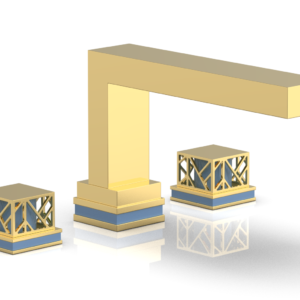 Phylrich JOLIE Deck Tub Set – Square Handles with “Light Blue” Accents 222-41 – Polished Gold