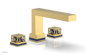 Phylrich JOLIE Deck Tub Set - Square Handles with "Navy Blue" Accents 222-41 - Burnished Gold