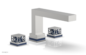 Phylrich JOLIE Deck Tub Set - Square Handles with "Navy Blue" Accents 222-41 - Satin Chrome