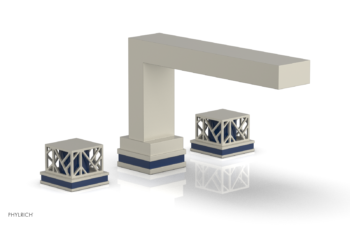 Phylrich JOLIE Deck Tub Set - Square Handles with "Navy Blue" Accents 222-41 - Burnished Nickel