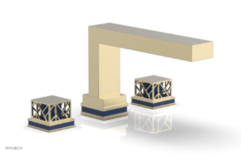 Phylrich JOLIE Deck Tub Set - Square Handles with "Navy Blue" Accents 222-41 - Polished Brass Uncoated