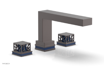 Phylrich JOLIE Deck Tub Set - Square Handles with "Navy Blue" Accents 222-41 - Weathered Copper