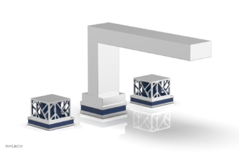 Phylrich JOLIE Deck Tub Set - Square Handles with "Navy Blue" Accents 222-41 - Polished Chrome