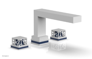 Phylrich JOLIE Deck Tub Set - Square Handles with "Navy Blue" Accents 222-41 - Satin White