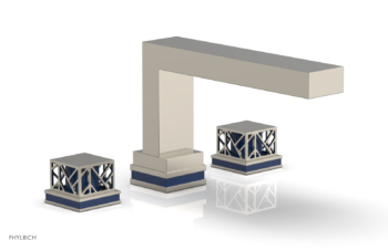 Phylrich JOLIE Deck Tub Set - Square Handles with "Navy Blue" Accents 222-41 - Polished Nickel