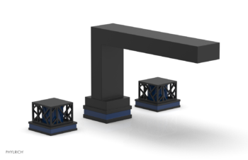 Phylrich JOLIE Deck Tub Set - Square Handles with "Navy Blue" Accents 222-41 - Matte Black