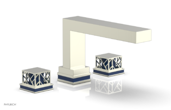 Phylrich JOLIE Deck Tub Set - Square Handles with "Navy Blue" Accents 222-41 - Satin Nickel