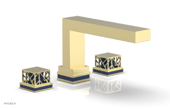 Phylrich JOLIE Deck Tub Set - Square Handles with "Navy Blue" Accents 222-41 - Polished Brass