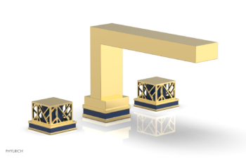 Phylrich JOLIE Deck Tub Set - Square Handles with "Navy Blue" Accents 222-41 - Polished Gold