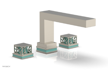 Phylrich JOLIE Deck Tub Set - Square Handles with "Turquoise" Accents 222-41 - Polished Nickel