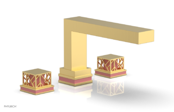 Phylrich JOLIE Deck Tub Set - Square Handles with "Pink" Accents 222-41 - Burnished Gold