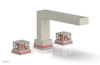 Phylrich JOLIE Deck Tub Set - Square Handles with "Pink" Accents 222-41 - Burnished Nickel
