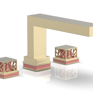Phylrich JOLIE Deck Tub Set – Square Handles with “Pink” Accents 222-41 – Polished Brass Uncoated
