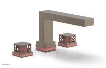 Phylrich JOLIE Deck Tub Set - Square Handles with "Pink" Accents 222-41 - Old English Brass