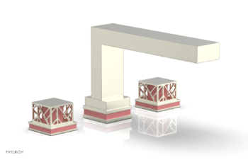 Phylrich JOLIE Deck Tub Set - Square Handles with "Pink" Accents 222-41 - Satin Nickel