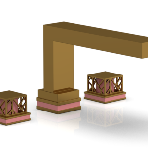 Phylrich JOLIE Deck Tub Set – Square Handles with “Pink” Accents 222-41 – French Brass