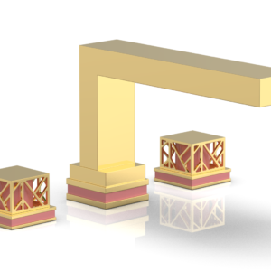 Phylrich JOLIE Deck Tub Set – Square Handles with “Pink” Accents 222-41 – Polished Gold