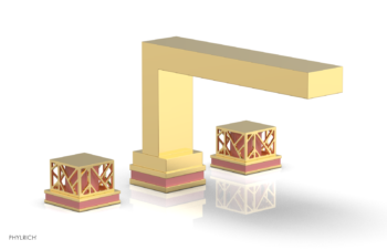 Phylrich JOLIE Deck Tub Set - Square Handles with "Pink" Accents 222-41 - Polished Gold