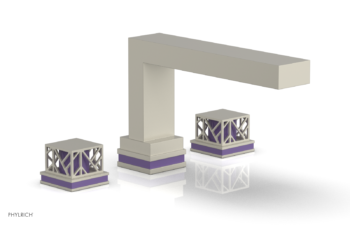 Phylrich JOLIE Deck Tub Set - Square Handles with "Purple" Accents 222-41 - Burnished Nickel