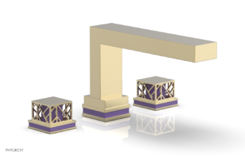 Phylrich JOLIE Deck Tub Set - Square Handles with "Purple" Accents 222-41 - Polished Brass Uncoated