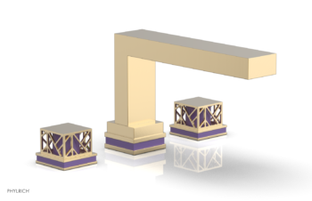 Phylrich JOLIE Deck Tub Set - Square Handles with "Purple" Accents 222-41 - Satin Brass