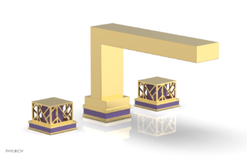 Phylrich JOLIE Deck Tub Set - Square Handles with "Purple" Accents 222-41 - Polished Gold