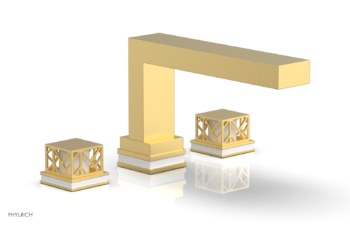Phylrich JOLIE Deck Tub Set - Square Handles with "White" Accents 222-41 - Burnished Gold