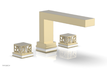 Phylrich JOLIE Deck Tub Set - Square Handles with "White" Accents 222-41 - Polished Brass Uncoated