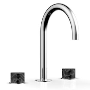 Phylrich BASIC II Widespread Faucet –  Black Marble Handles 230-03 – Polished Chrome