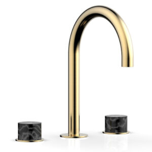 Phylrich BASIC II Widespread Faucet –  Black Marble Handles 230-03 – Satin Brass