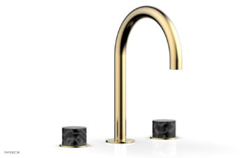 Phylrich BASIC II Widespread Faucet -  Black Marble Handles 230-03 - Satin Brass