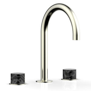 Phylrich BASIC II Widespread Faucet –  Black Marble Handles 230-03 – Satin Nickel