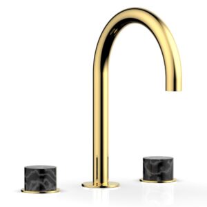 Phylrich BASIC II Widespread Faucet –  Black Marble Handles 230-03 – Polished Gold