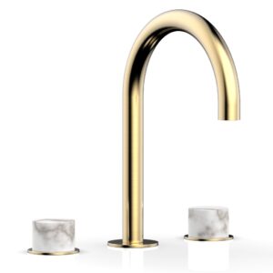 Phylrich BASIC II Widespread Faucet – White Marble Handles 230-03 – Satin Brass