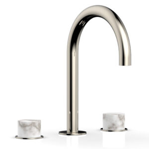 Phylrich BASIC II Widespread Faucet – White Marble Handles 230-03 – Polished Nickel