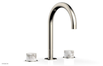 Phylrich BASIC II Widespread Faucet - White Marble Handles 230-03 - Polished Nickel