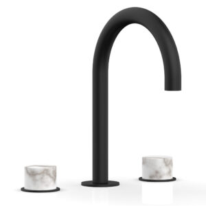 Phylrich BASIC II Widespread Faucet – White Marble Handles 230-03 – Matte Black