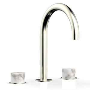 Phylrich BASIC II Widespread Faucet – White Marble Handles 230-03 – Satin Nickel