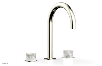 Phylrich BASIC II Widespread Faucet - White Marble Handles 230-03 - Satin Nickel