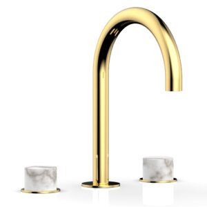Phylrich BASIC II Widespread Faucet – White Marble Handles 230-03 – Polished Gold