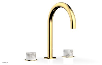 Phylrich BASIC II Widespread Faucet - White Marble Handles 230-03 - Polished Gold