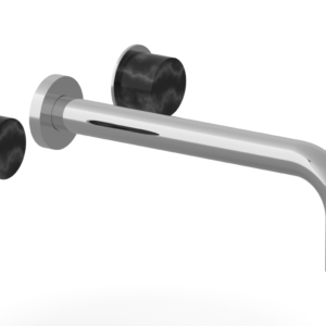 Phylrich Basic II 10″  Wall Lavatory Set – Black Marble Handles 230-13-10 – Polished Chrome