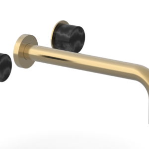 Phylrich Basic II 10″  Wall Lavatory Set – Black Marble Handles 230-13-10 – Satin Brass